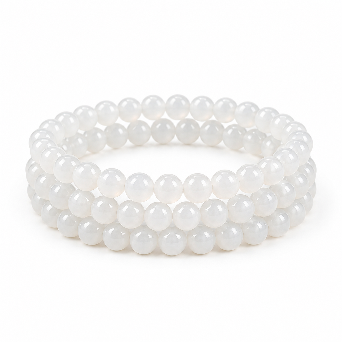 White Hetian jade triple-wrap bead bracelet on white