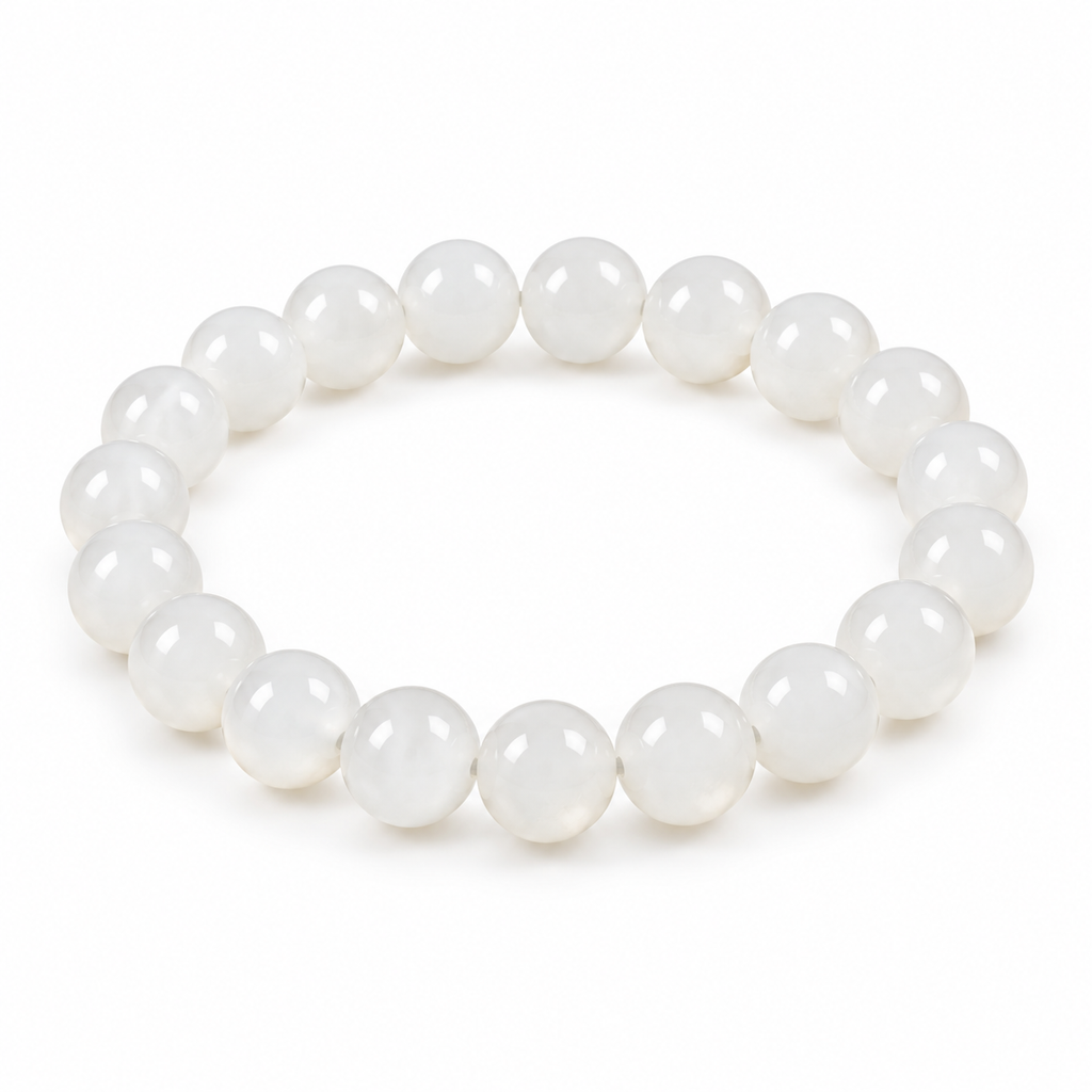 Single-strand white Hetian jade bead bracelet on white