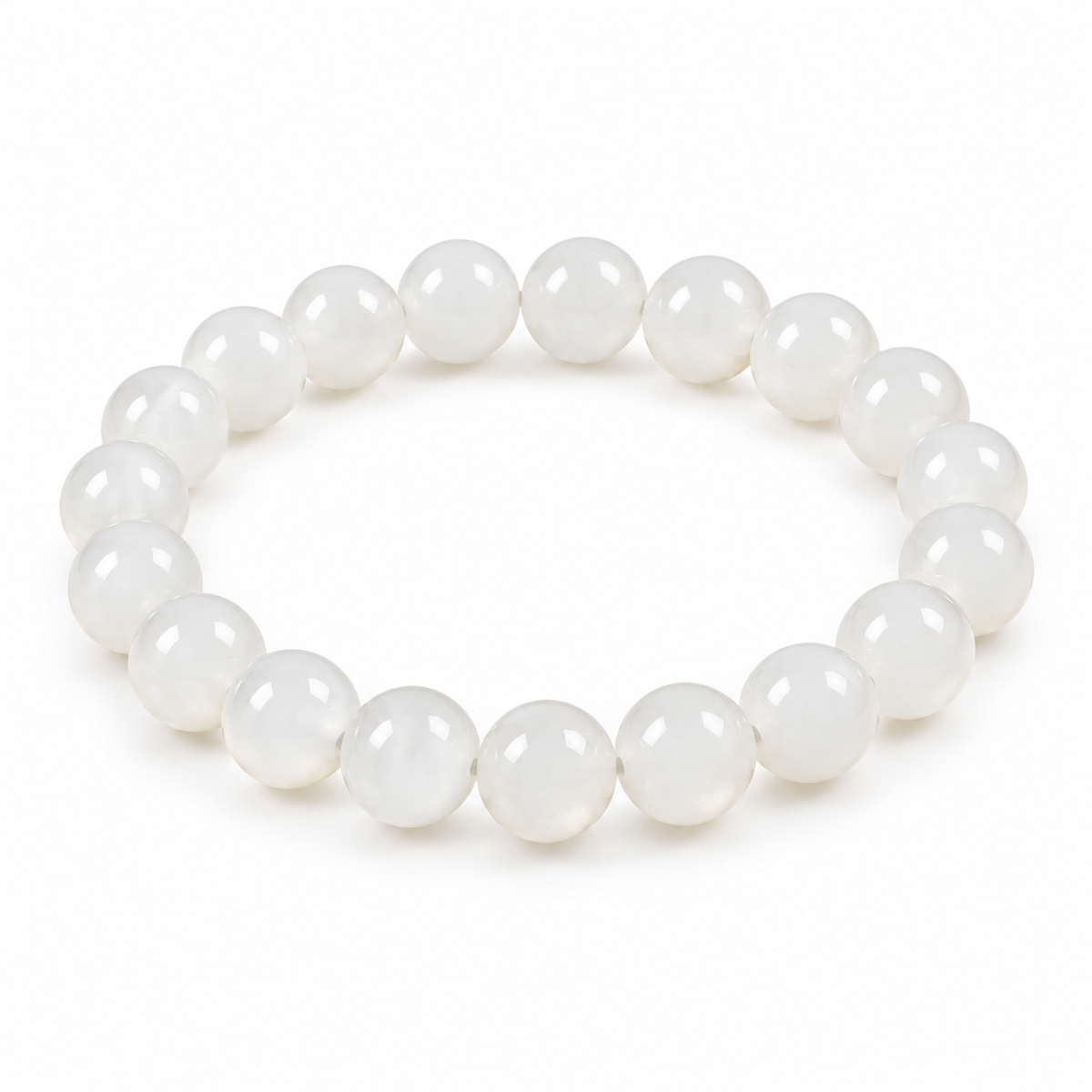 Single-strand white Hetian jade bead bracelet on white