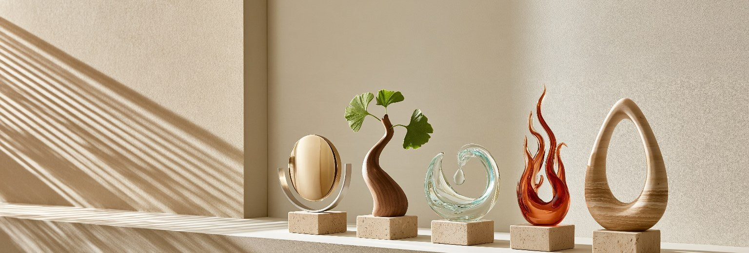 Five small sculptures for metal, wood, water, fire and earth